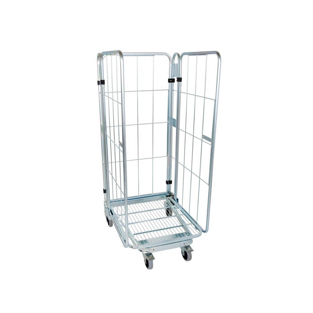 Product afbeelding: Rolcontainer, 3-zijdig, met stalen bodemplaat, nestbaar, hoogte 1.660 mm, zonder etage