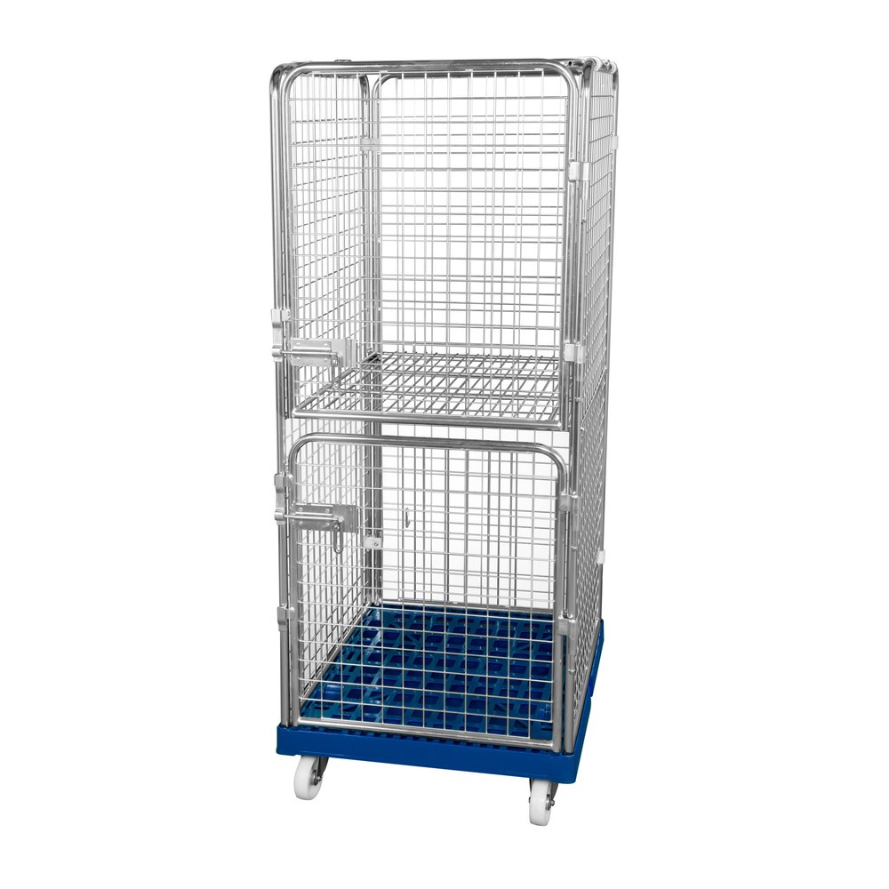 Productafbeelding nr. 1: Rolcontainer Classic, 5-zijdig, fijnmazig, blauw verzinkt, kunststof laadbord, beveiligd tegen diefstal, hxbxd 1.800 x 724 x 815 mm
