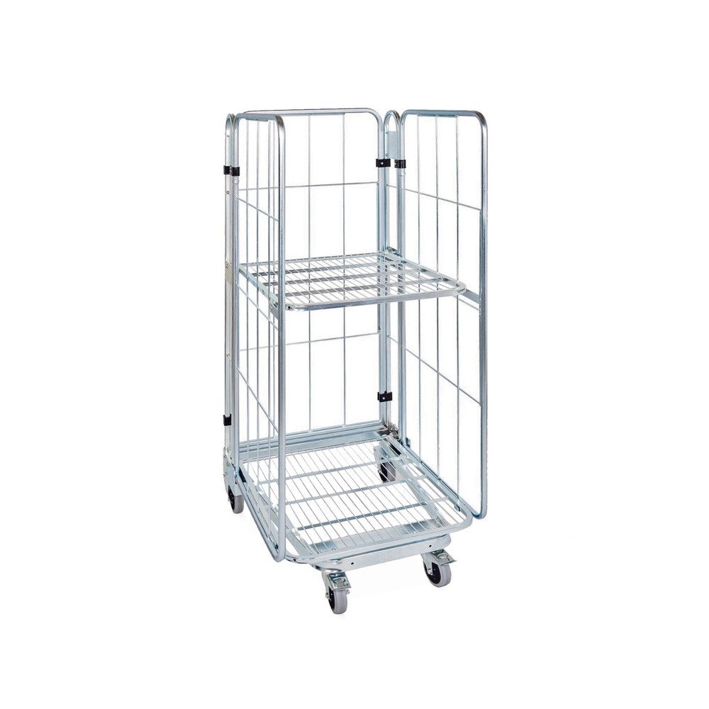 Produktabbildung Nr. 1: Rollbehälter, 3-seitig, mit Stahlboden, nestbar, Höhe 1.660 mm, mit 1 Stahl-Zwischenboden