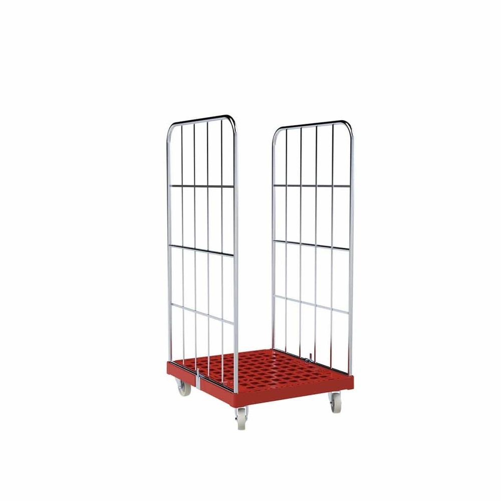 Produktabbildung: Rollbehälter Classic, 2-seitig, grobmaschig, blau verzinkt Kunststoff-Rollplatte, HxBxT 1.550 x 724 x 815 mm, feuerrot