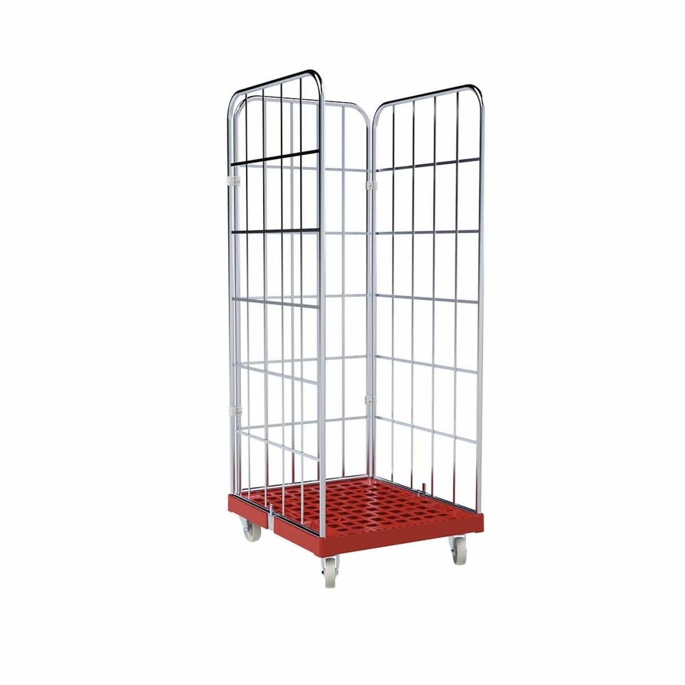 Produktabbildung: Rollbehälter Classic, 3-seitig, galvanisch verzinkt, Kunststoff-Rollplatte, HxBxT 1.850 x 724 x 815 mm, feuerrot