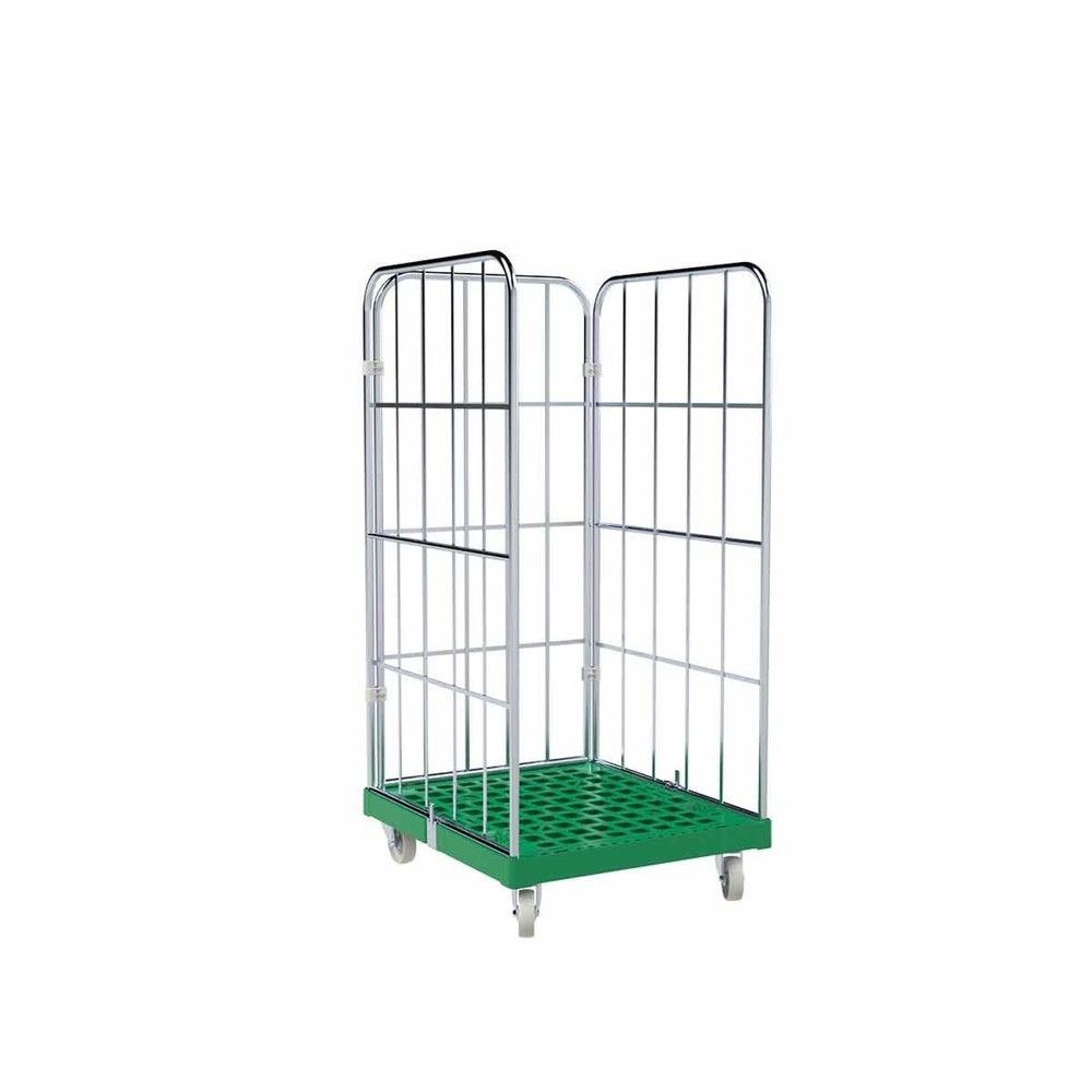 Produktabbildung Nr. 1: Rollbehälter Classic, 3-seitig, grobmaschig, blau verzinkt, Kunststoff-Rollplatte, HxBxT 1.550 x 724 x 815 mm, verkehrsgrün