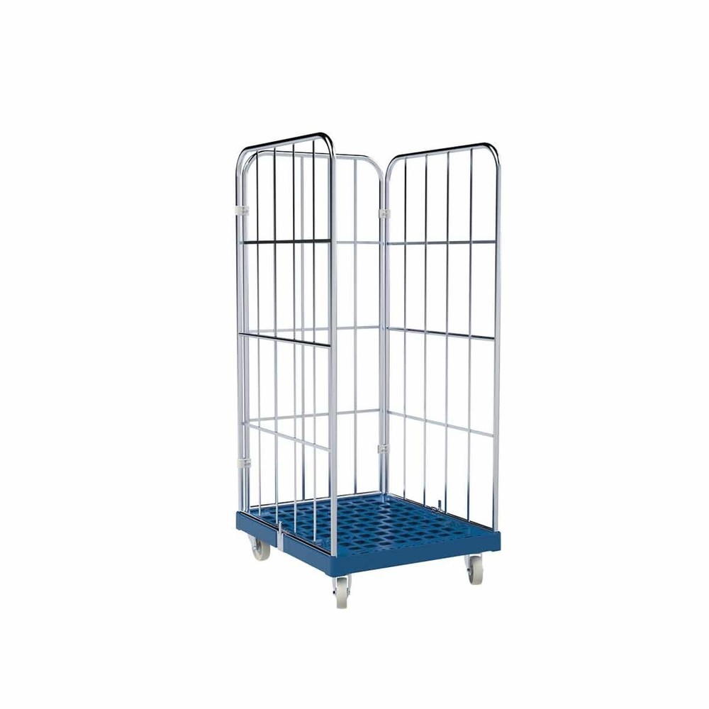 Produktabbildung Nr. 1: Rollbehälter Classic, 3-seitig, grobmaschig, blau verzinkt, Kunststoff-Rollplatte, HxBxT 1.650 x 724 x 815 mm, enzianblau