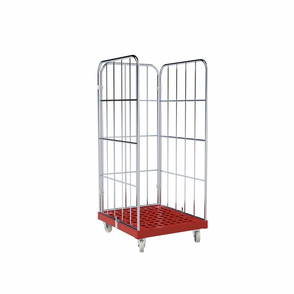 Produktabbildung Nr. 1: Rollbehälter Classic, 3-seitig, grobmaschig, blau verzinkt, Kunststoff-Rollplatte, HxBxT 1.650 x 724 x 815 mm, feuerrot