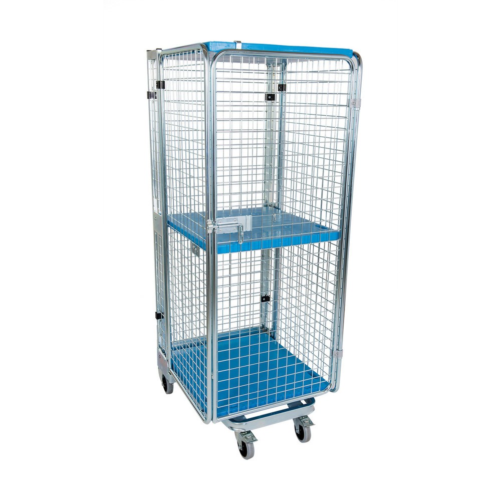 Produktabbildung: Rollbehälter nestbar ADB 1600 KU, 725 x 880 mm, 5-seitig, Dach KU, 1 Tür, 1 ZWB KU klappbar, Cr 3