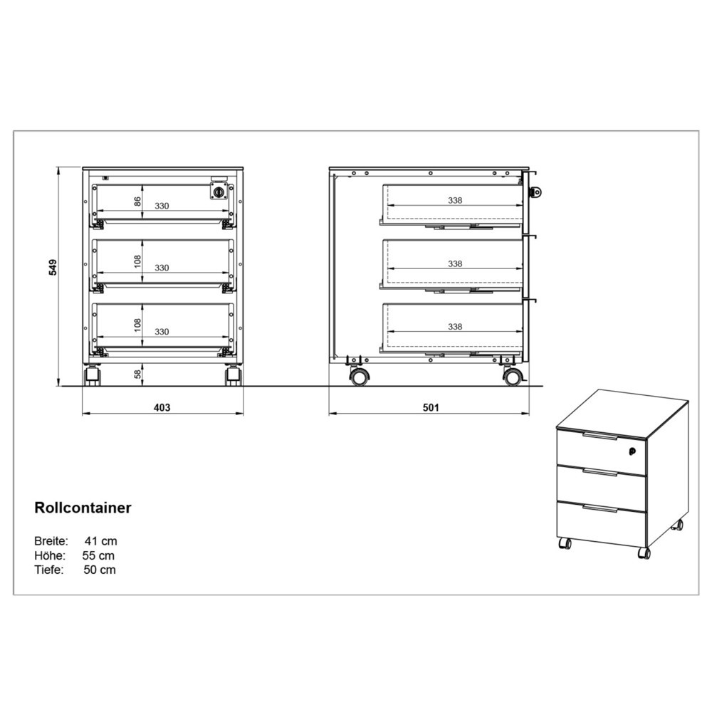 Produktabbildung Nr. 6: Rollcontainer ANCONA, 3 Schubladen, Kaschmir/Nussbaum-Nb.