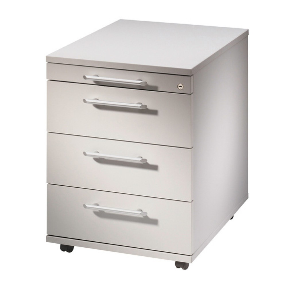 Produktabbildung: Hammerbacher Rollcontainer DownTown, 4 Schubladen mit Metall-Griff, lichtgrau