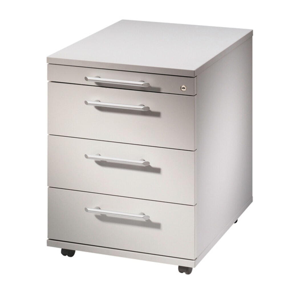 Hammerbacher Rollcontainer DownTown, 4 Schubladen mit Metall-Griff, lichtgrau Produktabbildung: Hammerbacher Rollcontainer DownTown, 4 Schubladen mit Metall-Griff, lichtgrau
