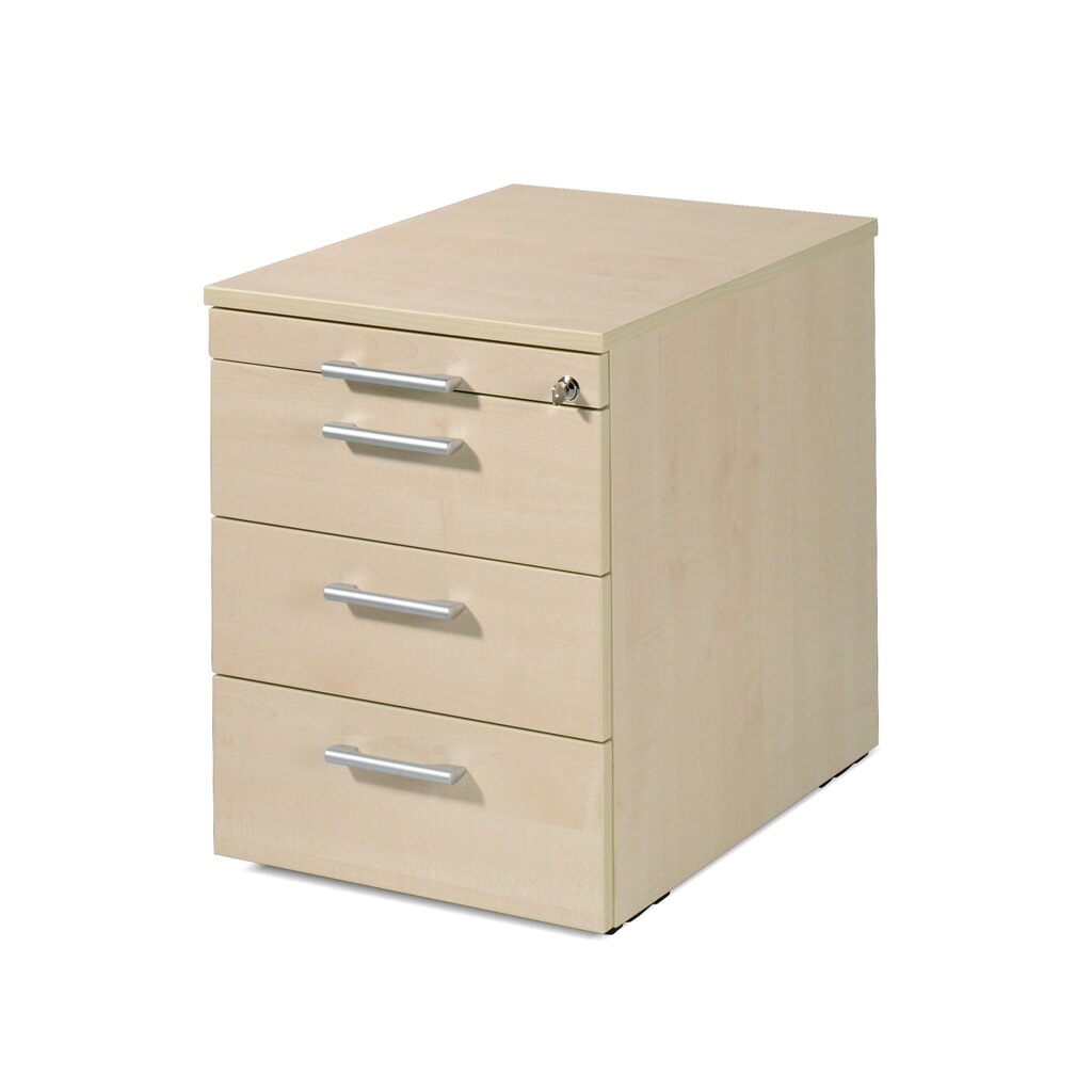 Rollcontainer Lissabon, HxBxT 566 x 600 x 430 mm, 3 Kunststoffschübe, Ahorn Produktabbildung: Rollcontainer Lissabon, HxBxT 566 x 600 x 430 mm, 3 Kunststoffschübe, Ahorn