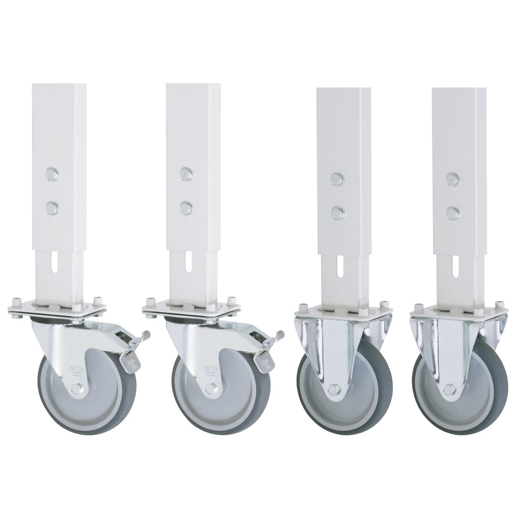 Rollensatz für RAU Werktisch Serie Tom, HxBxT 150 x 125 x 30 mm, 2 Bock- und 2 Lenkrollen mit Feststeller Produktabbildung: Rollensatz für RAU Werktisch Serie Tom, HxBxT 150 x 125 x 30 mm, 2 Bock- und 2 Lenkrollen mit Feststeller