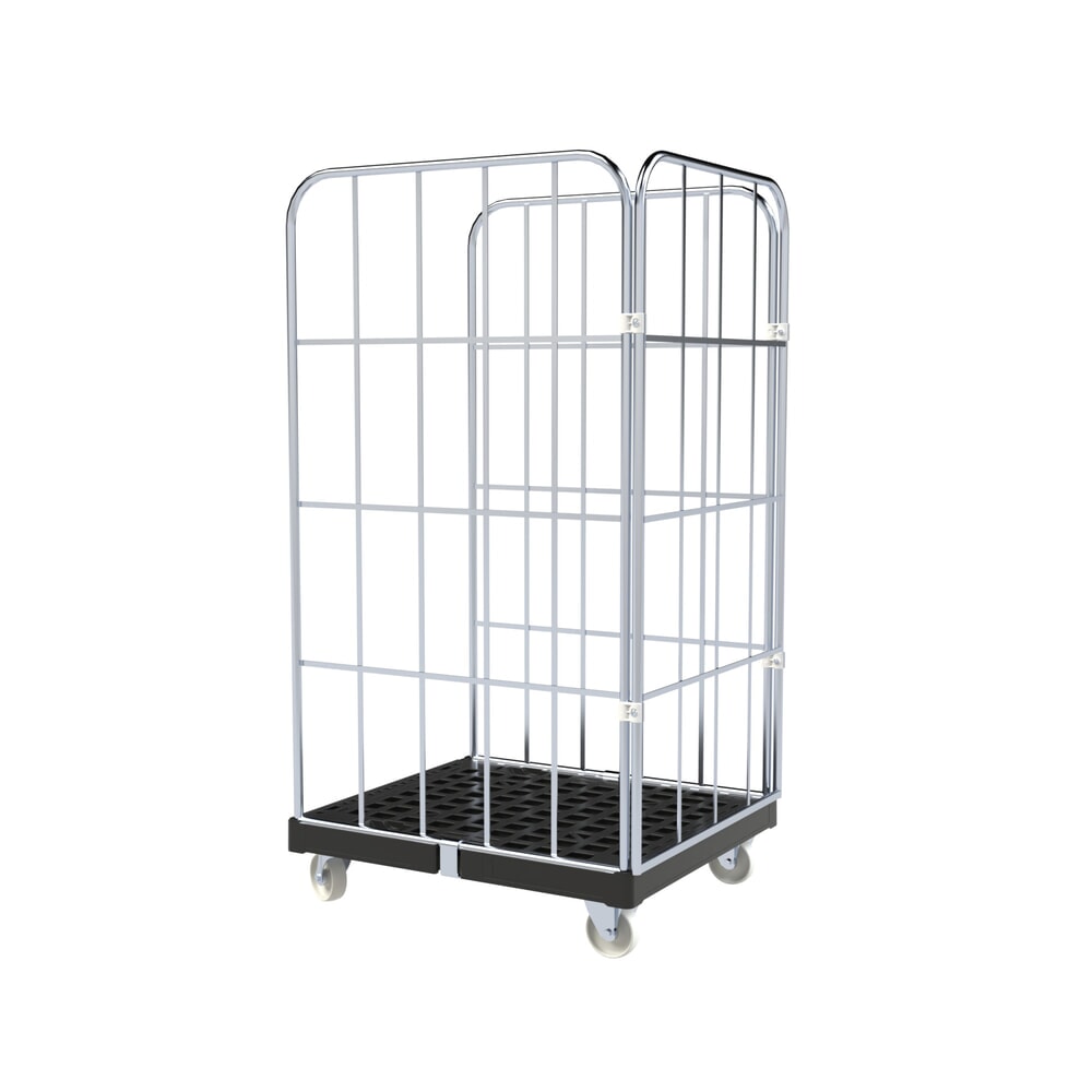 Produktabbildung Nr. 2: rolltainer® 3-seitiger Rollbehälter BASIC, Kunststoff-Rollplatte, schwarz, HxBxT 1.530 x 724 x 827 mm, Gitterwände