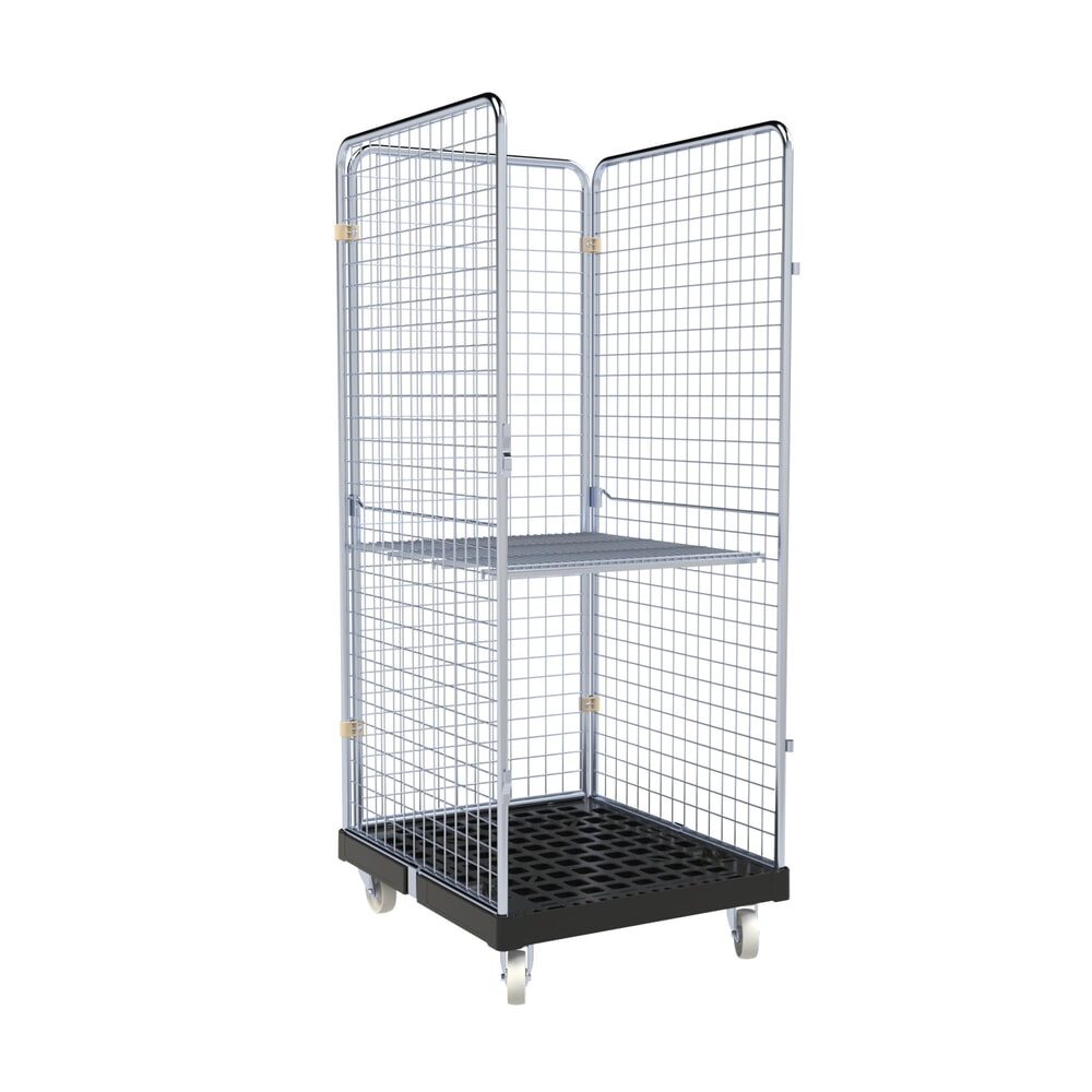 Produktabbildung Nr. 2: rolltainer® 3-seitiger Rollbehälter BASIC, Kunststoff-Rollplatte, schwarz, HxBxT 1.800 x 724 x 815 mm, Feingitter-Wände