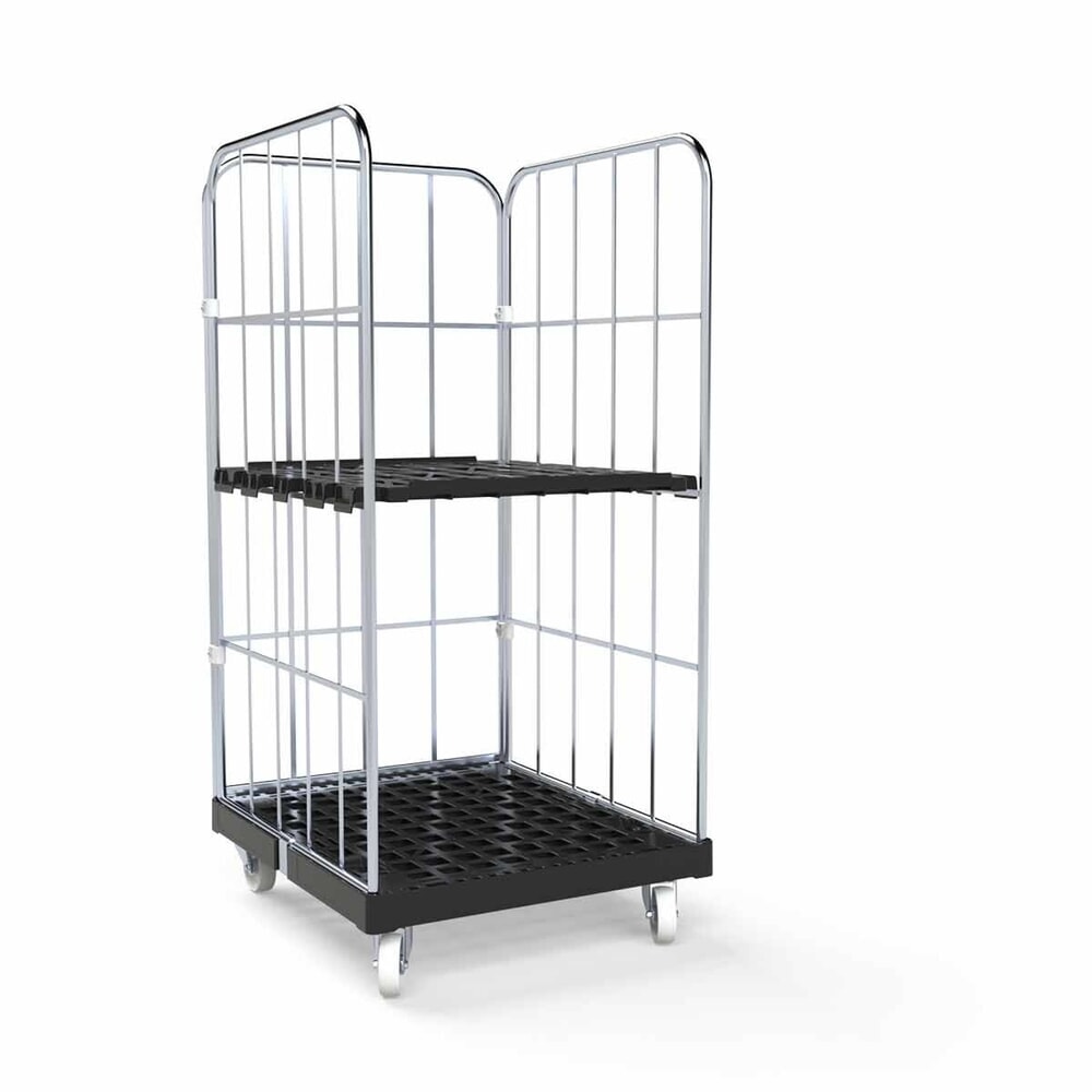 Produktabbildung Nr. 3: rolltainer® 3-seitiger Rollbehälter BASIC, Kunststoff-Rollplatte, schwarz, HxBxT 1.530 x 724 x 827 mm, Gitterwände