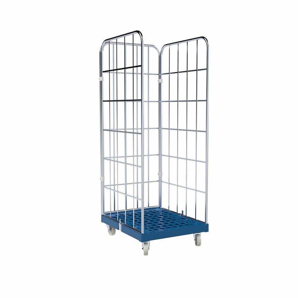 Produktabbildung Nr. 1: rolltainer® 3-seitiger Rollbehälter, Kunststoff-Rollplatte, enzianblau, HxBxT 1.830 x 682 x 835 mm, Gitterwände