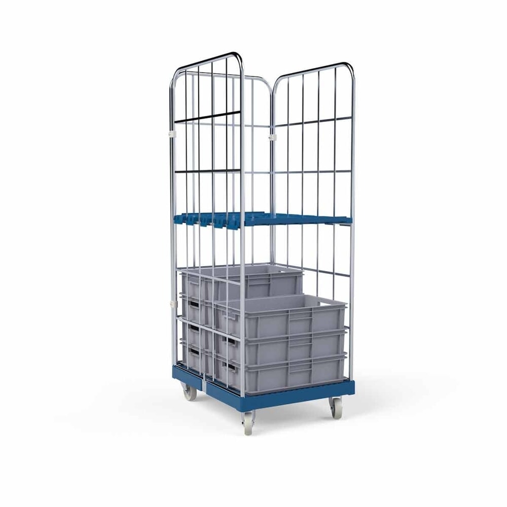 Produktabbildung Nr. 3: rolltainer® 3-seitiger Rollbehälter, Kunststoff-Rollplatte, enzianblau, HxBxT 1.830 x 682 x 835 mm, Gitterwände