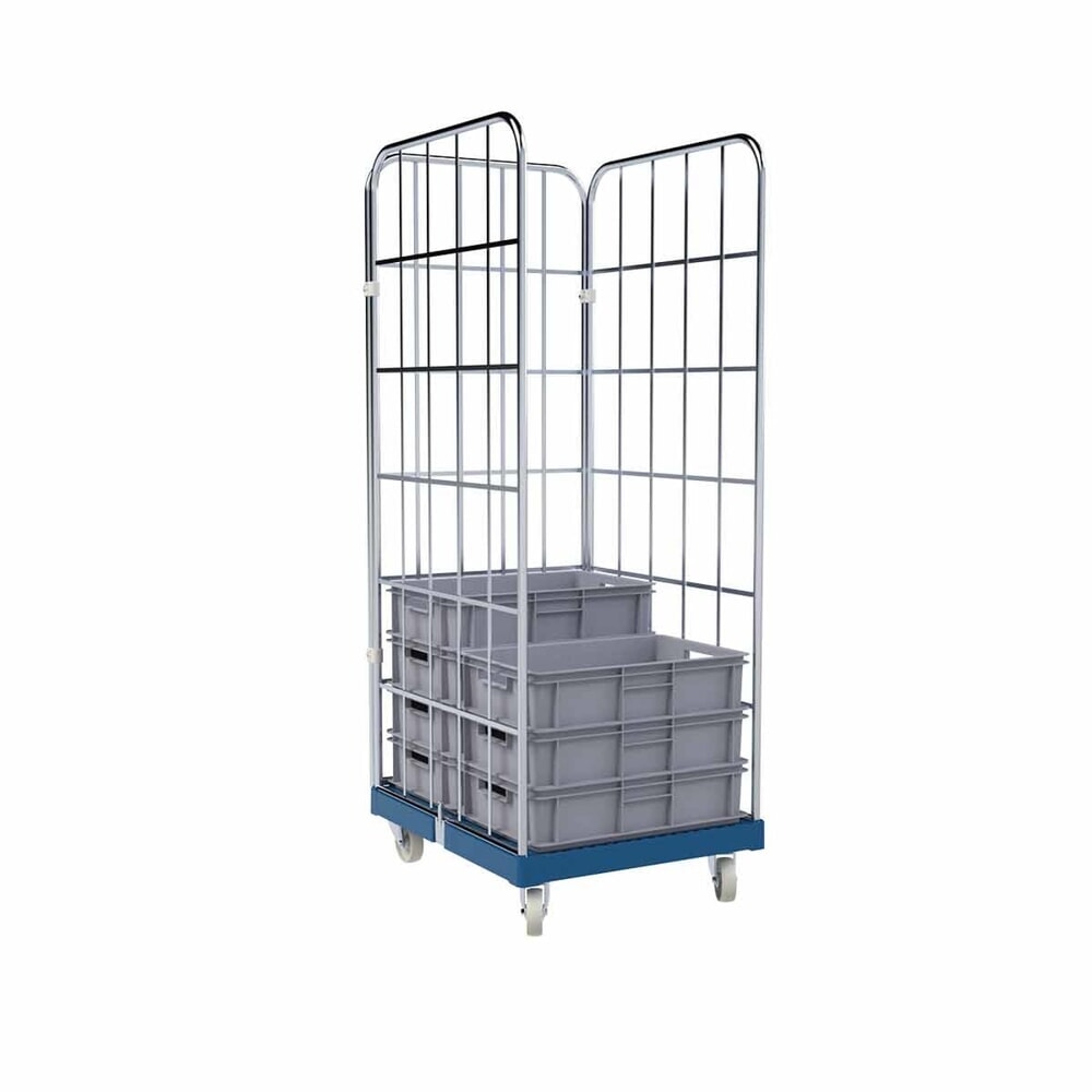Produktabbildung Nr. 4: rolltainer® 3-seitiger Rollbehälter, Kunststoff-Rollplatte, enzianblau, HxBxT 1.830 x 682 x 835 mm, Gitterwände