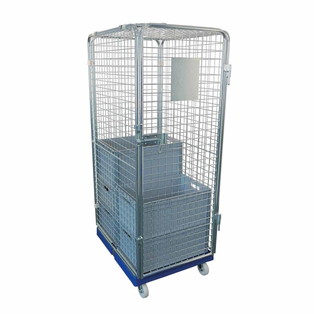 rolltainer® Antidiebstahl Rollbehälter, 5-seitig, Kunststoff-Rollplatte, enzianblau, verzinkte Feingitter-Wände, HxBxT 1.800 x 682 x 870 mm Produktabbildung: rolltainer® Antidiebstahl Rollbehälter, 5-seitig, Kunststoff-Rollplatte, enzianblau, verzinkte Feingitter-Wände, HxBxT 1.800 x 682 x 870 mm