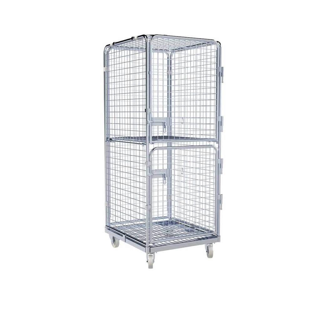 Produktabbildung Nr. 1: rolltainer® Antidiebstahl Rollbehälter, 5-seitig, Metall-Rollplatte, verzinkte Feingitter-Wände, HxBxT 1.800 x 724 x 815 mm, 2 Türen, klappbarer Zwischenboden