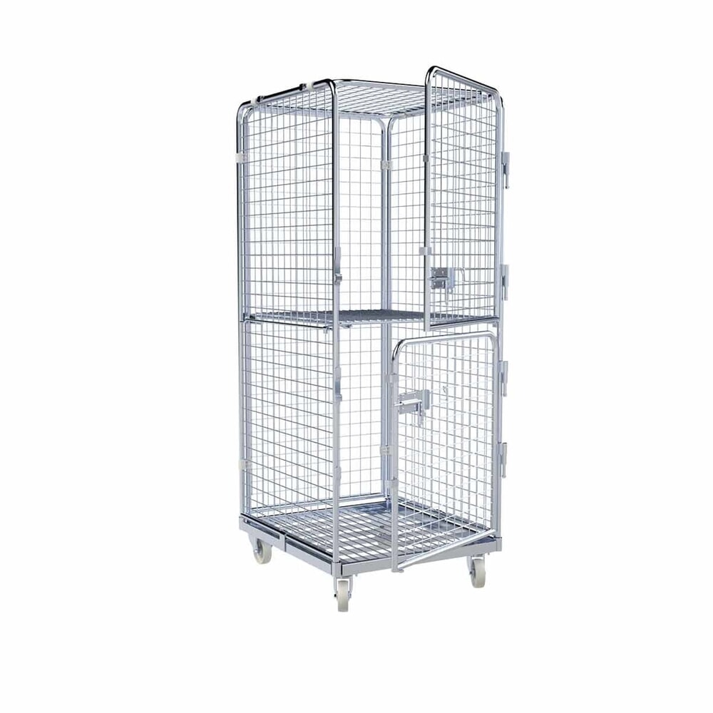 Produktabbildung Nr. 2: rolltainer® Antidiebstahl Rollbehälter, 5-seitig, Metall-Rollplatte, verzinkte Feingitter-Wände, HxBxT 1.800 x 724 x 815 mm, 2 Türen, klappbarer Zwischenboden