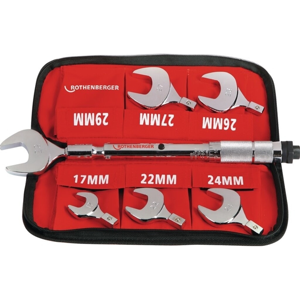 ROTHENBERGER Drehmoment-Gabelschlüssel-Set, Schlüsselweite 17-22-24-26-27-29 mm Produktabbildung: ROTHENBERGER Drehmoment-Gabelschlüssel-Set, Schlüsselweite 17-22-24-26-27-29 mm