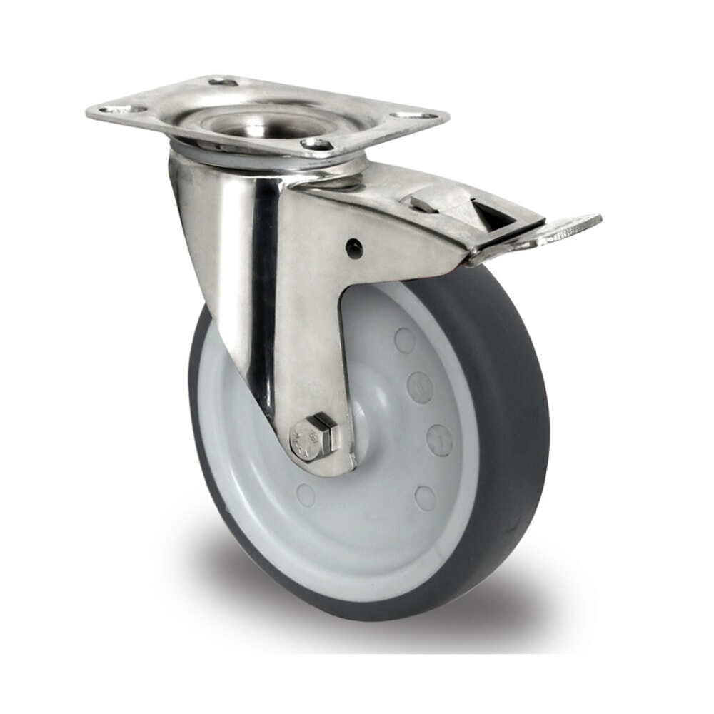 Illustration du produit: Roue directrice avec blocage total ø 80 mm série P2W2 Palier lisse en acier inoxydable