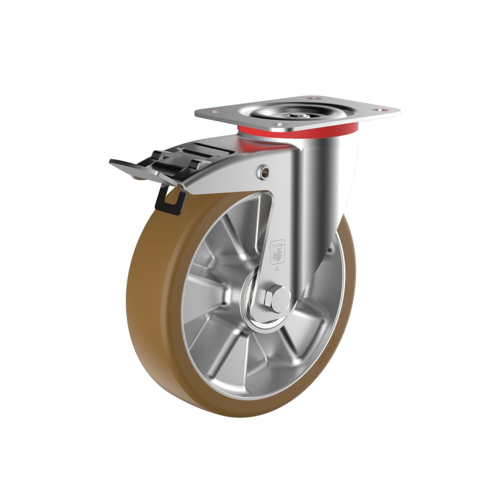 Illustration du produit: Roue directrice pour charges lourdes Wicke en PU Topthane®, dispositif de blocage inclus, Ø x largeur 100 x 40 mm, portée 38 mm, capacité de charge 200 kg