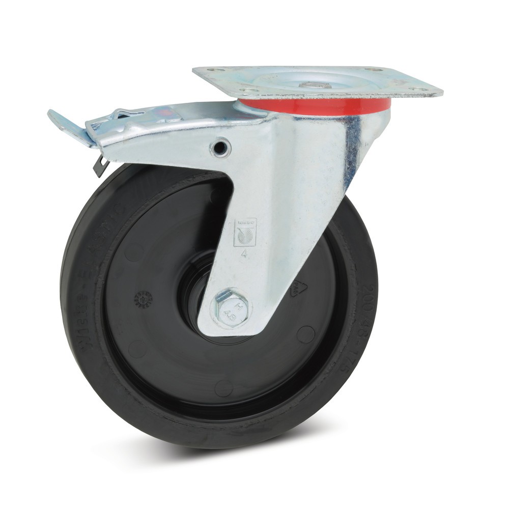 Illustration du produit: Roue directrice Wicke en caoutchouc plein élastique, jante en plastique, dispositif de blocage intégré, Ø x l 100 x 36 mm, capacité de charge 180 kg