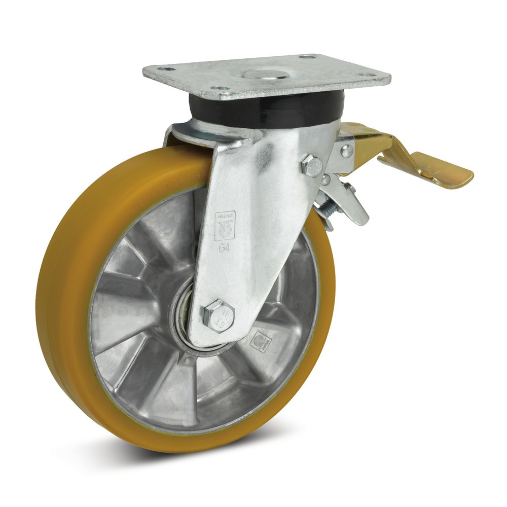Illustration du produit: Roue directrice Wicke en PU Topthane®, dispositif de blocage inclus avant la roue, Ø x l 150 x 50 mm, capacité de charge 640 kg