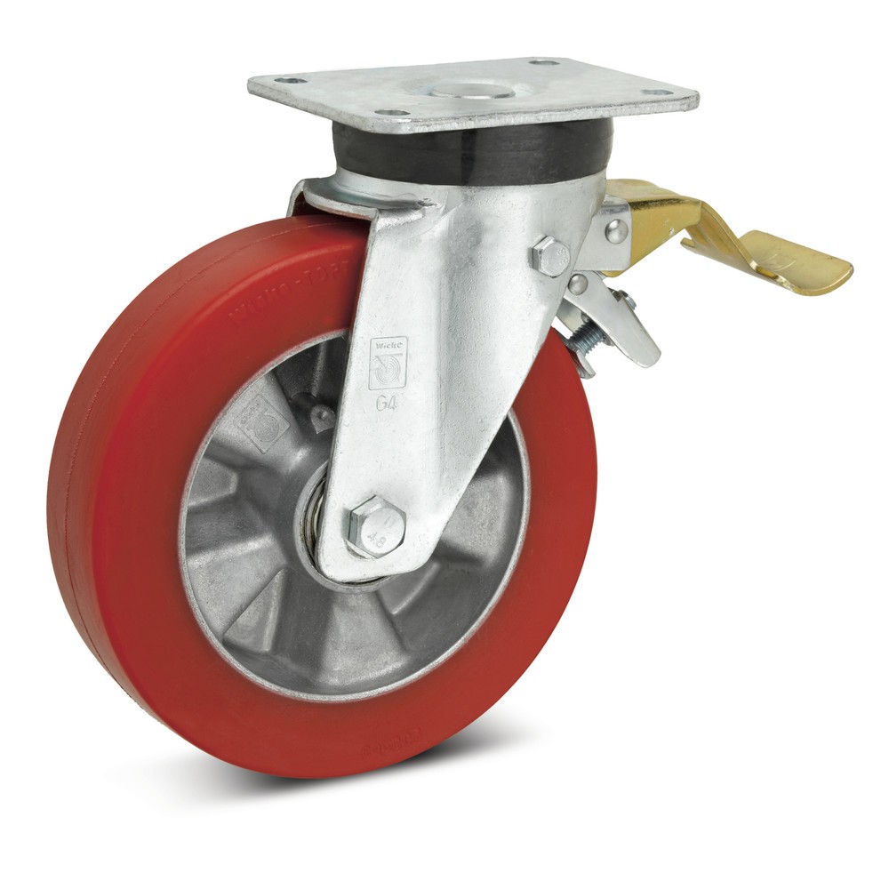 Illustration du produit: Roue directrice en PU souple Topthane®, dispositif de blocage inclus avant la roue, Ø x l 125 x 50 mm, capacité de charge 390 kg