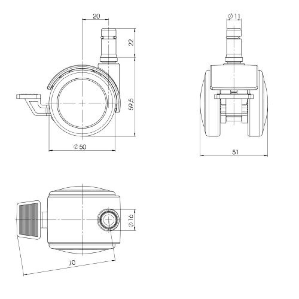 N° de l'image du produit 3 : 5x roulettes pour sols durs hjh OFFICE avec frein de stationnement ROLO STOP 11mm / 50mm, (lot de 5)