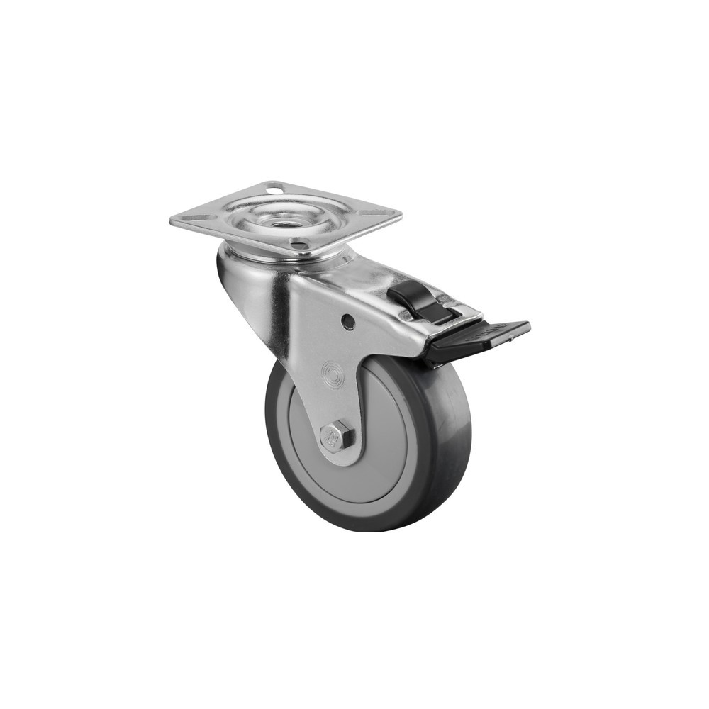 Illustration du produit: Roulette d'appareil en TPE, roue directrice avec dispositif de blocage, roulement à billes, plaque, Ø x largeur 75 x 25 mm, capacité de charge 60 kg