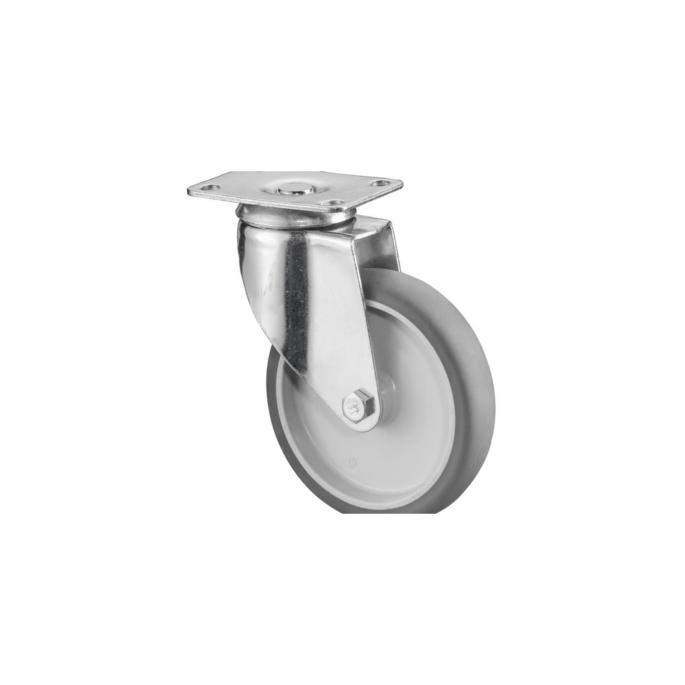 Illustration du produit: Roulette d'appareil en TPE, roue directrice, version lourde, palier lisse, plaque, Ø x largeur 125 x 31 mm, capacité de charge 100 kg