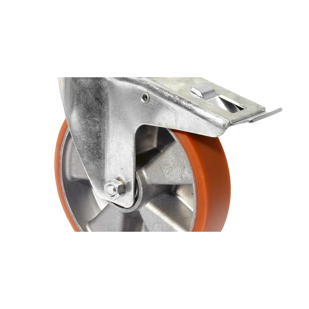 Illustration du produit: Roulette de transport en polyuréthane moulé Prothane®, roue directrice avec dispositif de blocage, roulement à billes, plaque, Ø x largeur 80 x 20 mm, capacité de charge 120 kg