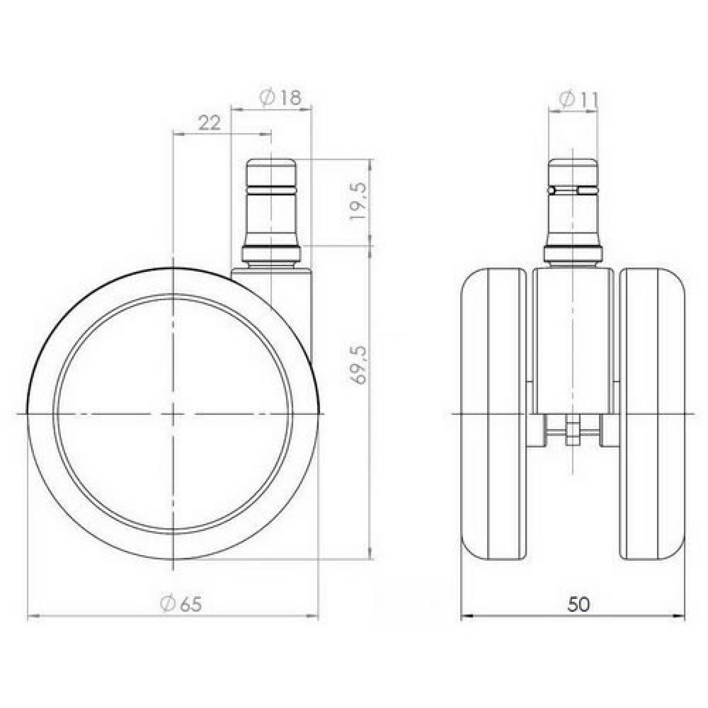 N° de l'image du produit 4 : 5x roulettes pour sols durs hjh OFFICE ROLO 11mm / 65mm Roulettes de chaise de bureau pour sols durs, (lot de 5)