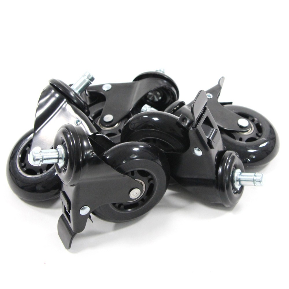 N° de l'image du produit 3 : 5x roulettes pour sols durs hjh OFFICE ROLO SKATE 11 mm / 75 mm roulettes de chaise de bureau avec frein noir (lot de 5)
