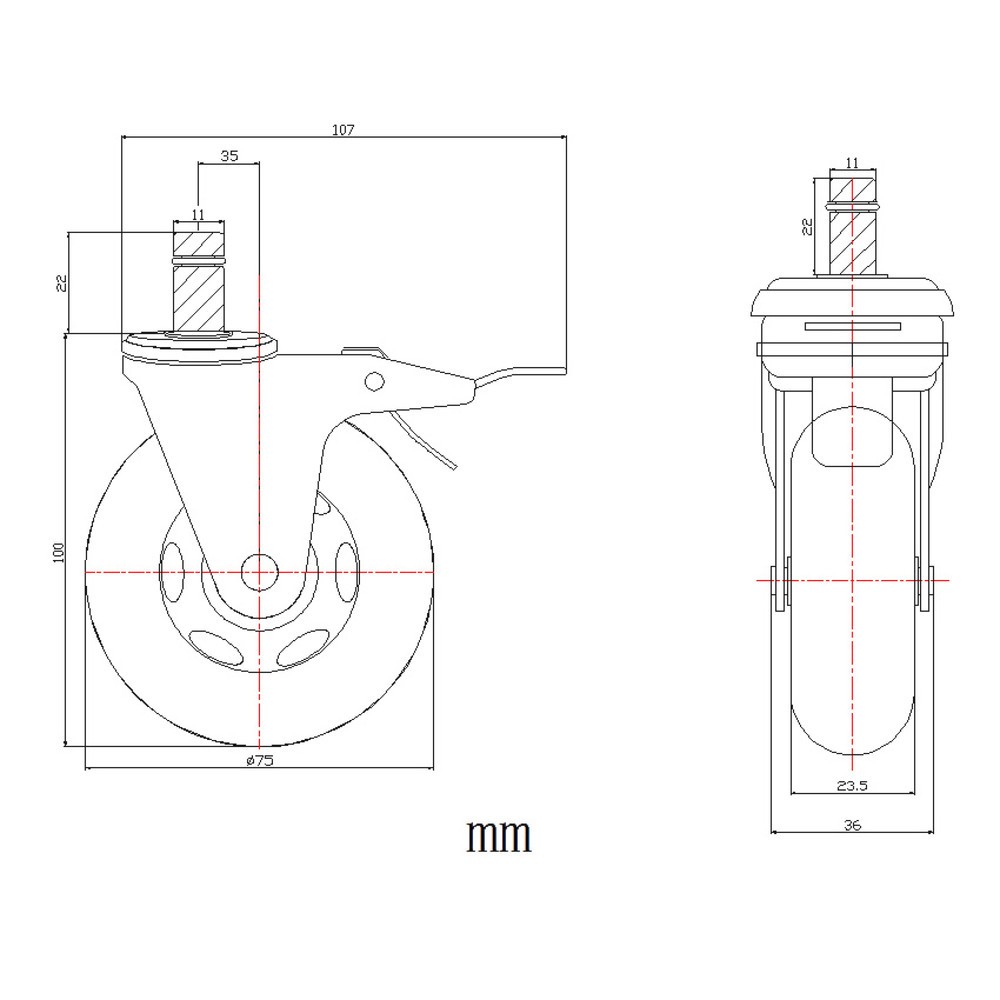N° de l'image du produit 4 : 5x roulettes pour sols durs hjh OFFICE ROLO SKATE 11 mm / 75 mm roulettes de chaise de bureau avec frein noir (lot de 5)