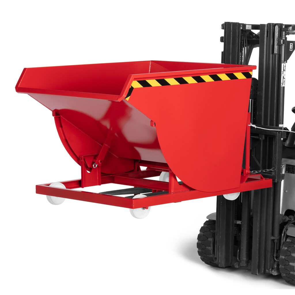 RR-Industrietechnik® Fahrbarer Selbstkipper mit Abrollkufen, Volumen 0,3 m³, TK 750 kg, feuerrot Produktabbildung Nr. 2: RR-Industrietechnik® Fahrbarer Selbstkipper mit Abrollkufen, Volumen 0,3 m³, TK 750 kg, feuerrot