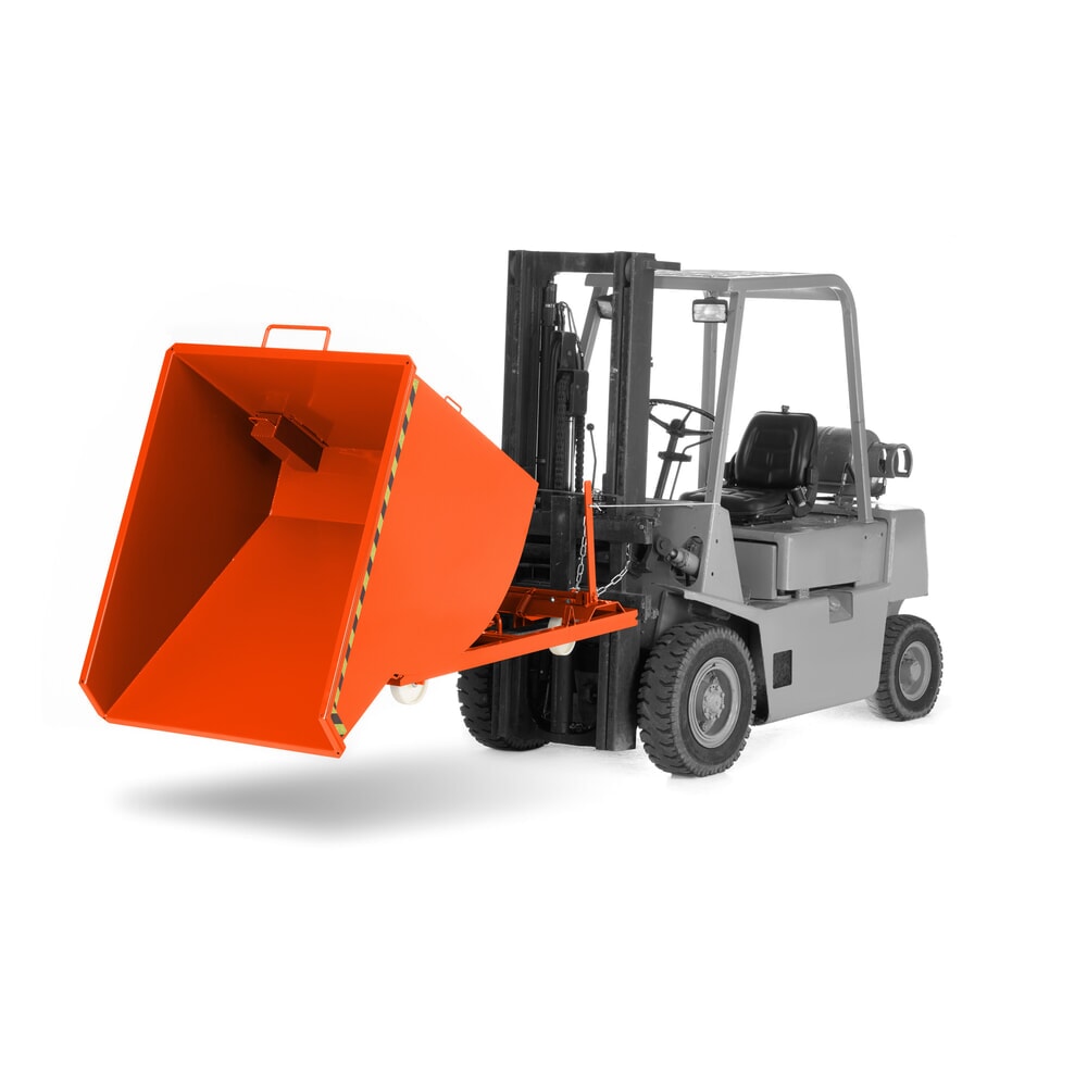 Produktabbildung Nr. 1: RR-Industrietechnik® Fahrbarer Späne-Kippbehälter mit Siebblockeinsatz, Volumen 0,3 m³, Tragfähigkeit 750 kg, RAL 2004 reinorange