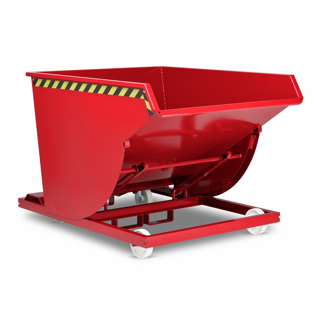RR-Industrietechnik® Fahrbarer Späne-Kippbehälter mit Siebblockeinsatz, Volumen 0,3 m³, Tragfähigkeit 750 kg, RAL 3000 feuerrot Produktabbildung Nr. 2: RR-Industrietechnik® Fahrbarer Späne-Kippbehälter mit Siebblockeinsatz, Volumen 0,3 m³, Tragfähigkeit 750 kg, RAL 3000 feuerrot