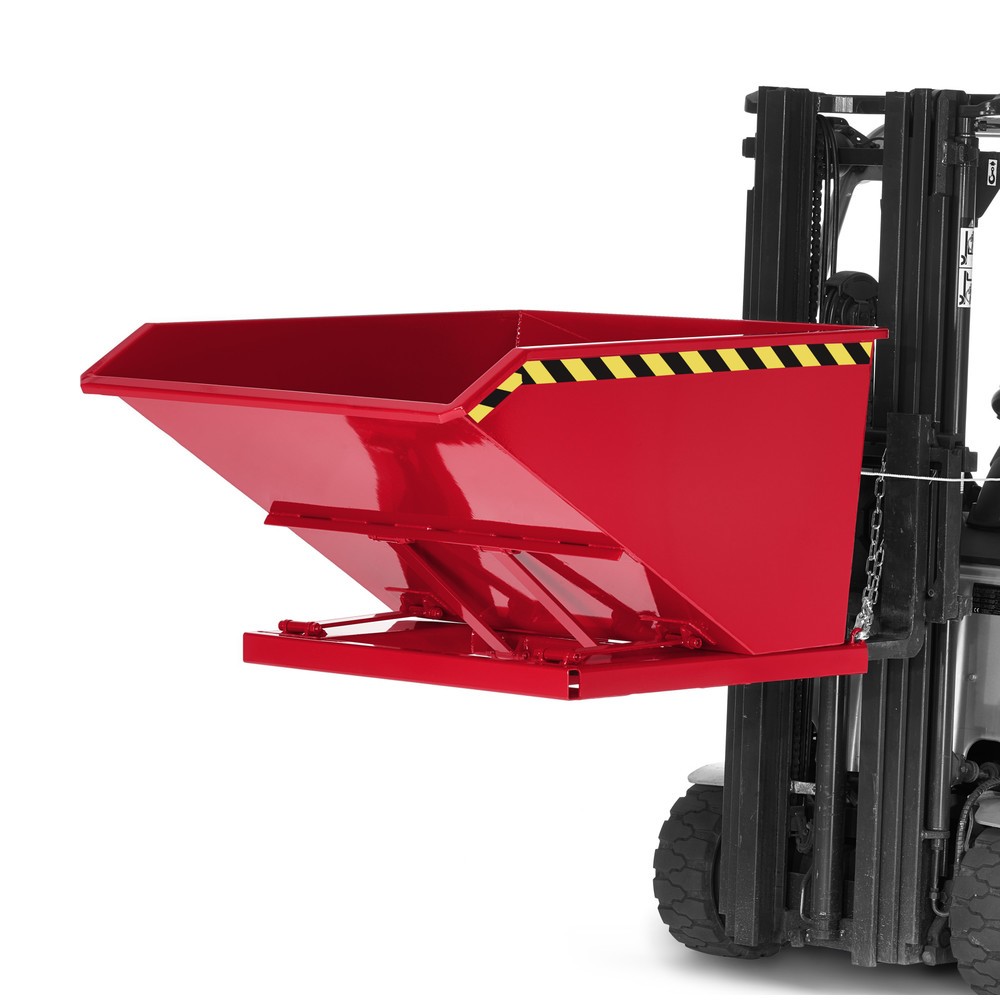 Produktabbildung Nr. 2: RR-Industrietechnik® Muldenkippbehälter mit staplerschonender Scherenmechanik, Volumen 0,3 m³, TK 900 kg, feuerrot