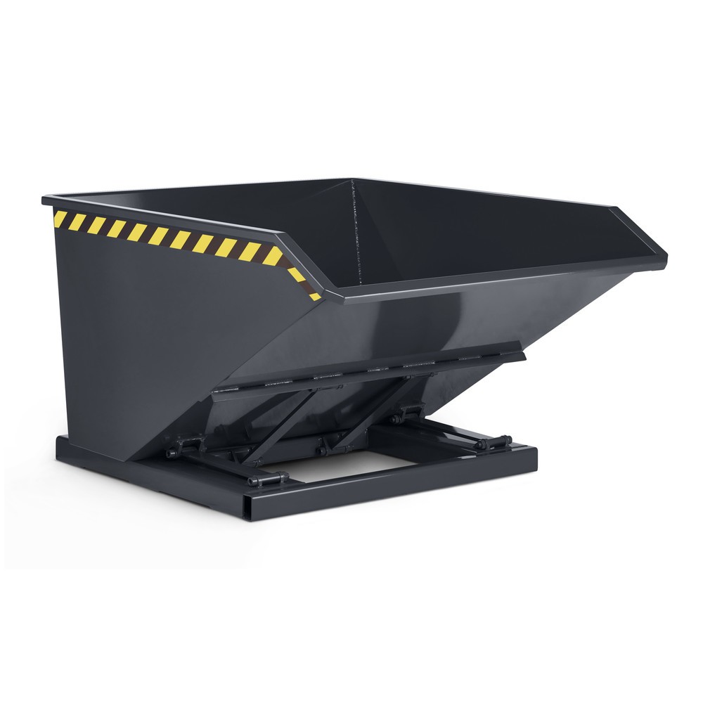 Produktabbildung: RR-Industrietechnik® Muldenkippbehälter mit staplerschonender Scherenmechanik, Volumen 1,5 m³, TK 1.200 kg, anthrazitgrau
