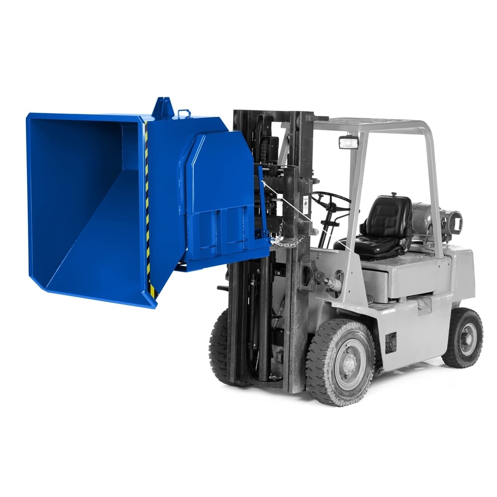 Produktabbildung Nr. 1: RR-Industrietechnik® Schwerlast-Kippbehälter mit seitlicher Kippführung, Volumen 0,3 m³, Tragfähigkeit 1500 kg, RAL 5010 enzianblau