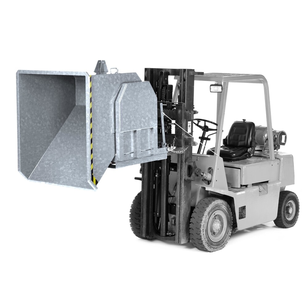 Produktabbildung Nr. 1: RR-Industrietechnik® Schwerlast-Kippbehälter mit seitlicher Kippführung, Volumen 0,3 m³, Tragfähigkeit 1500 kg, verzinkt