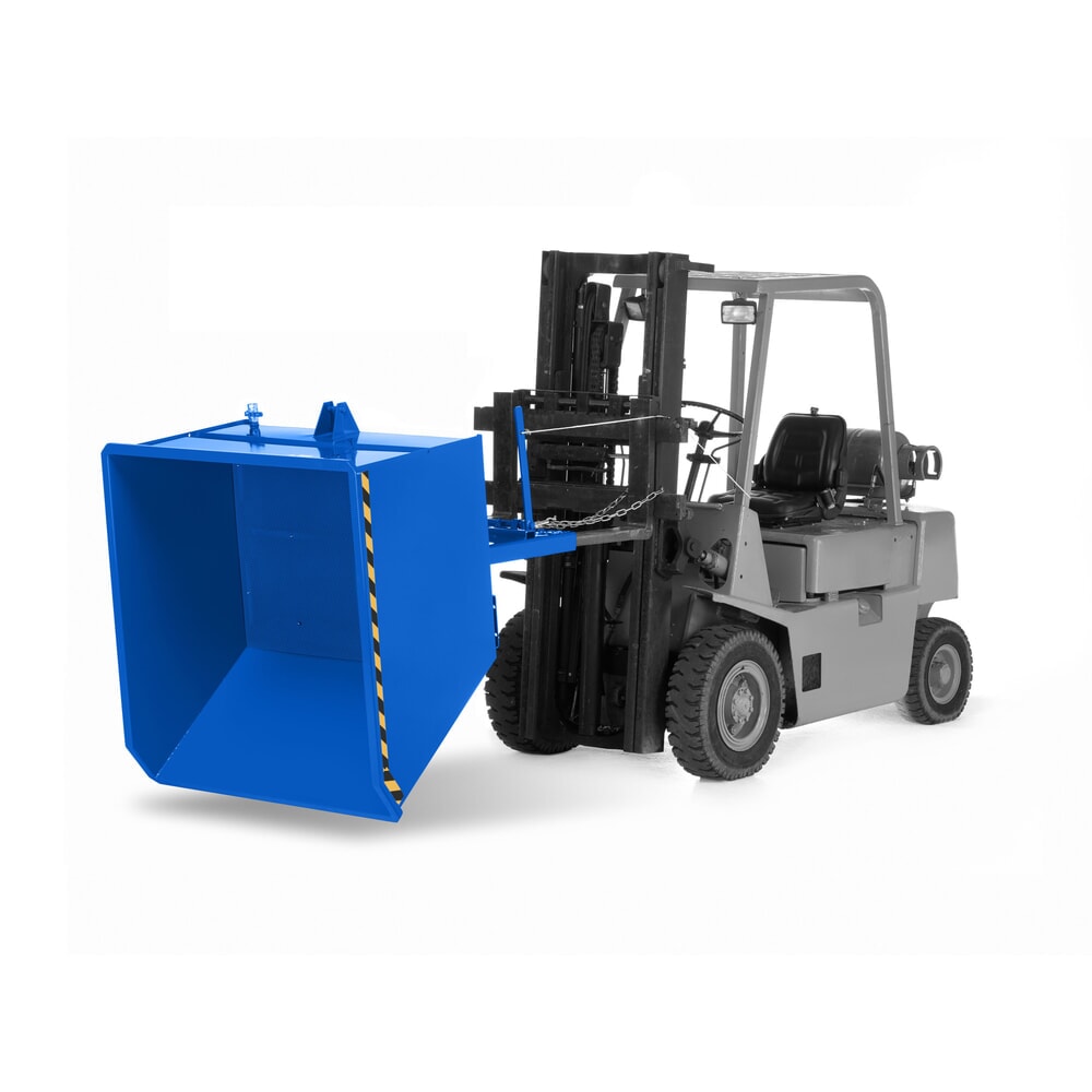 Produktabbildung: RR-Industrietechnik® Späne-Kippbehälter mit Lochblechdoppelboden und Ablasshahn, Volumen 0,3 m³, Tragfähigkeit 900 kg, RAL 5010 enzianblau