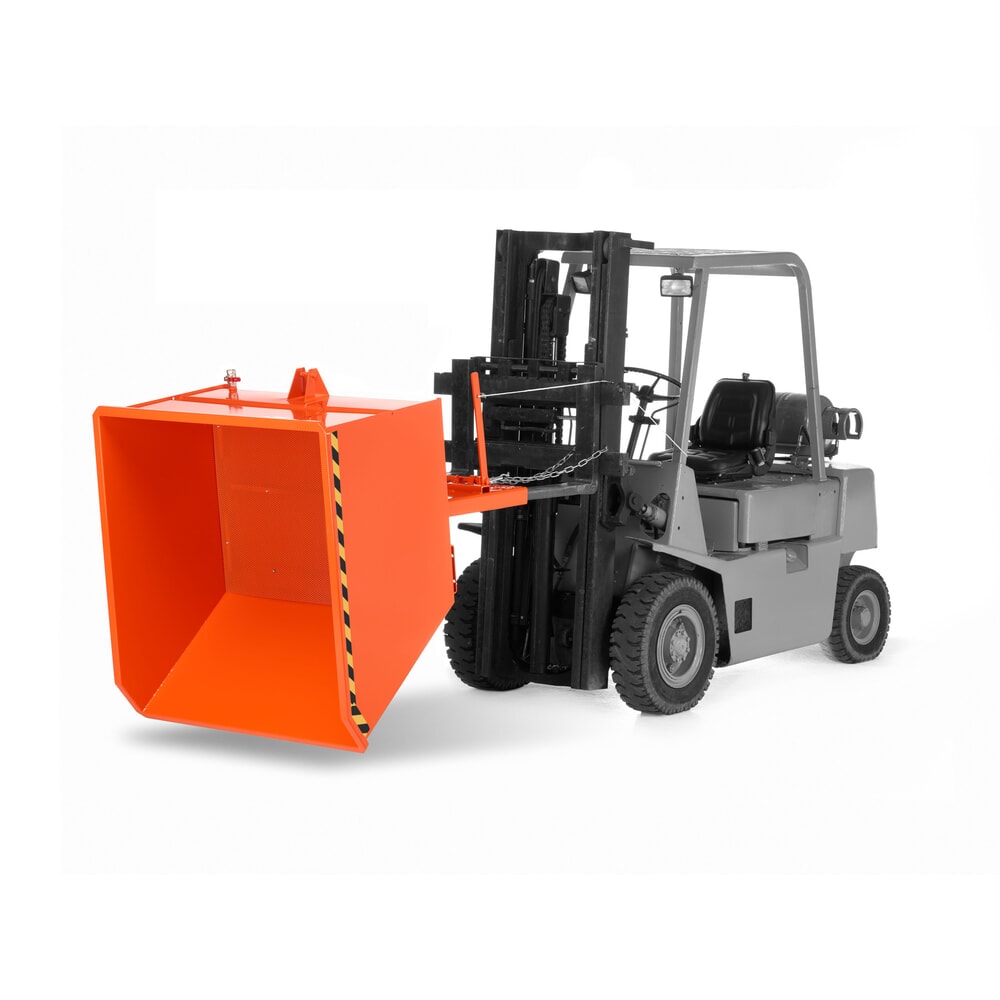 Produktabbildung Nr. 1: RR-Industrietechnik® Späne-Kippbehälter mit Lochblechdoppelboden und Ablasshahn, Volumen 0,3 m³, Tragfähigkeit 900 kg, RAL 2004 reinorange