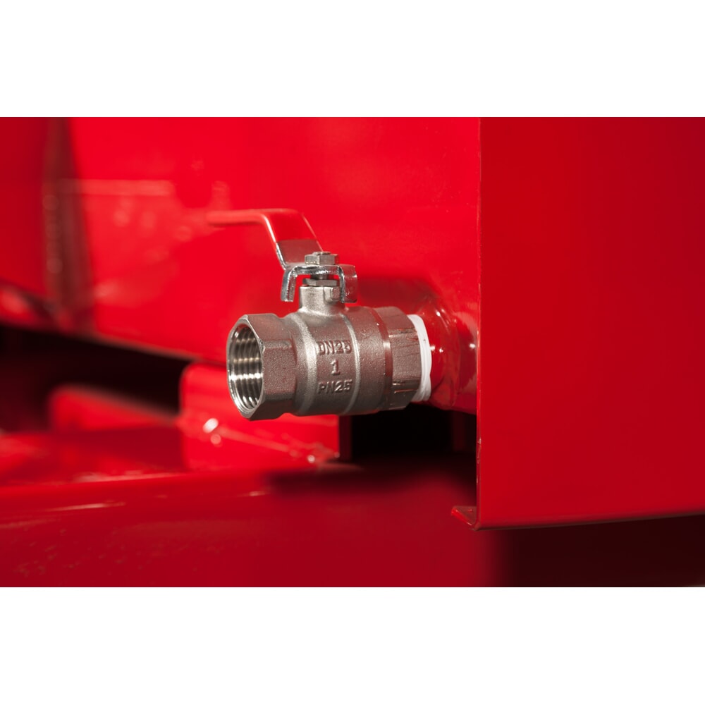 Produktabbildung Nr. 4: RR-Industrietechnik® Späne-Kippbehälter mit Lochblechdoppelboden und Ablasshahn, Volumen 0,3 m³, Tragfähigkeit 900 kg, RAL 3000 feuerrot