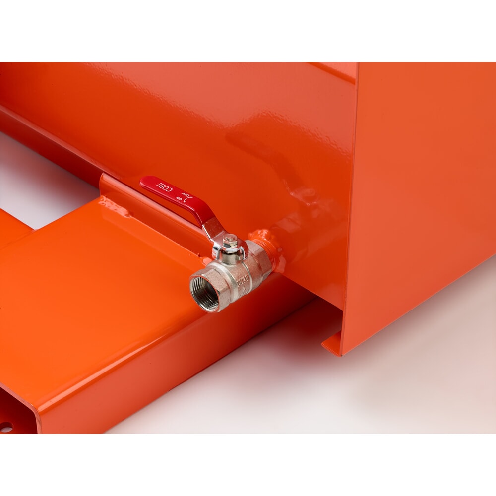 Produktabbildung Nr. 3: RR-Industrietechnik® Späne-Kippbehälter mit Lochblechdoppelboden und Ablasshahn, Volumen 0,3 m³, Tragfähigkeit 900 kg, RAL 2004 reinorange