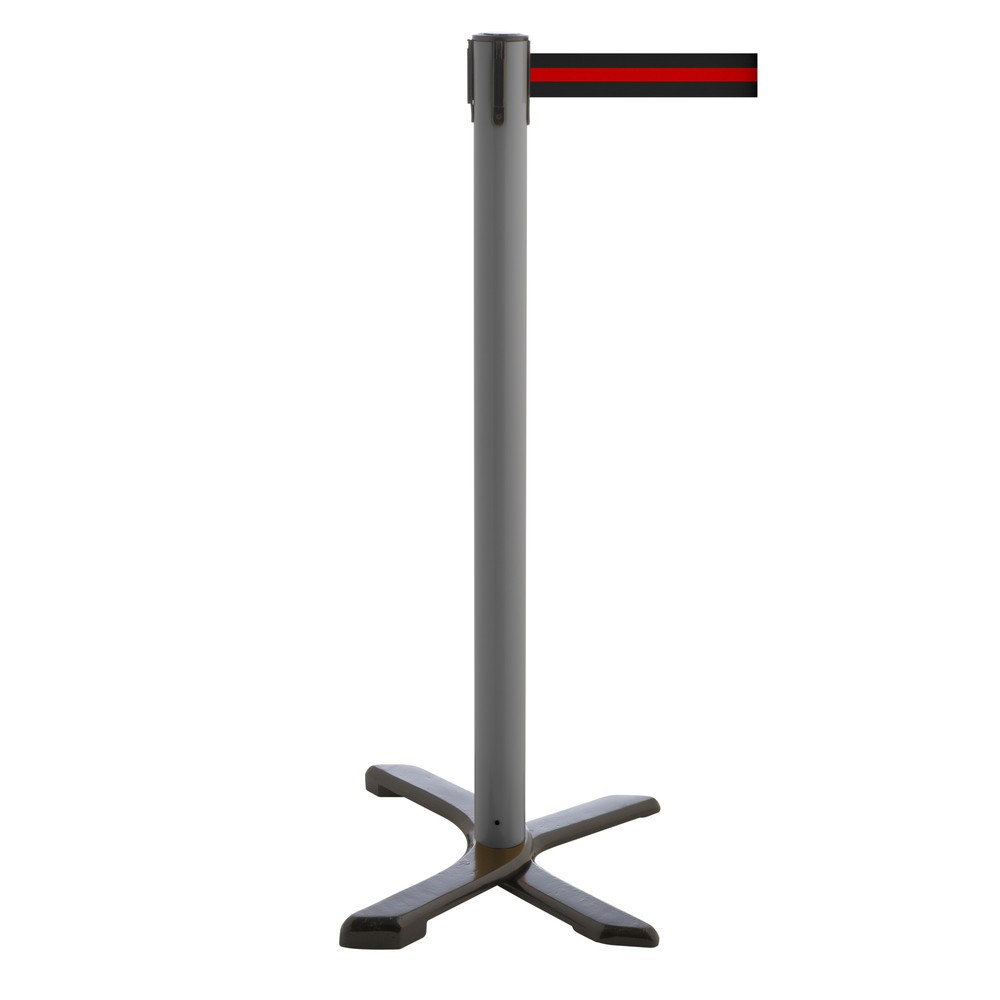 Produktabbildung Nr. 1: RS-GUIDESYSTEMS® Absperrpfosten Kreuzfuß, Gurtlänge 2,3 m, anthrazit, schwarz / rot horizontal gestreift