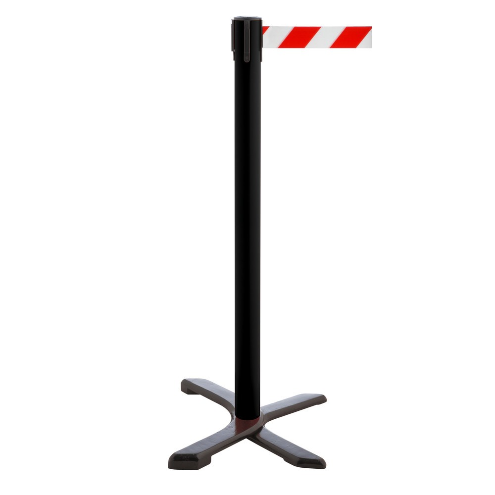 Produktabbildung Nr. 1: RS-GUIDESYSTEMS® Absperrpfosten Kreuzfuß, Gurtlänge 2,3 m, schwarz, rot / weiß diagonal gestreift