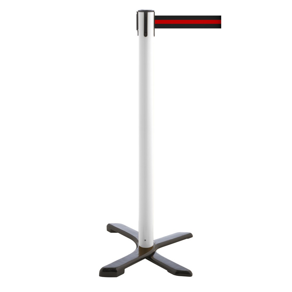 Produktabbildung Nr. 1: RS-GUIDESYSTEMS® Absperrpfosten Kreuzfuß, Gurtlänge 4 m, weiß, schwarz / rot horizontal gestreift